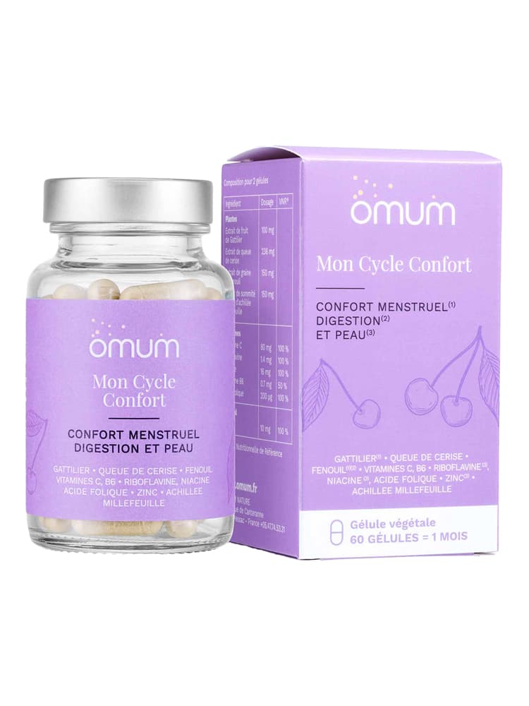 Omum Mon Cycle Confort : Confort Prémenstruel Digestion et Peau - 60 Gélules