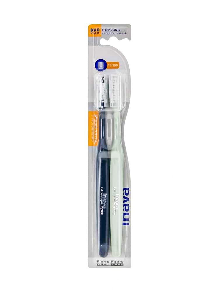Inava Brosse à Dents Chirurgicale 15/100 Extra Souple Duo Pack - Couleur : Noir et Vert