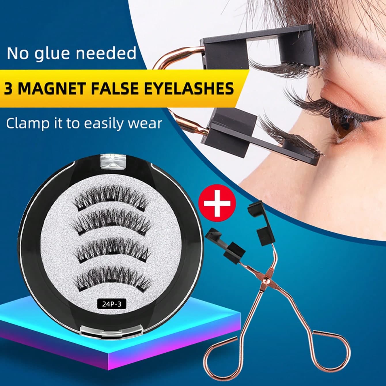 4 pièces de pince à cils quantiques synthétiques 1 paire, 3 cils magnétiques adhésifs gratuits, pince à cils faux naturels et fins